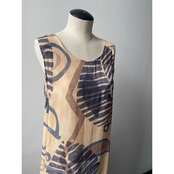 Vintage 90s Tan Gray Maxi Dress Earth Tones Abstract Leaf Boho Fairy Whimsy M - Picture 6 of 12